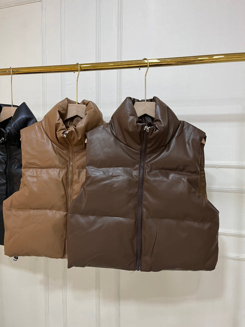 Leather Half Sleeves Puffer Jacket
